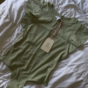 Celebrity Pink Olive Green Ruffle Sleeve Bodysuit